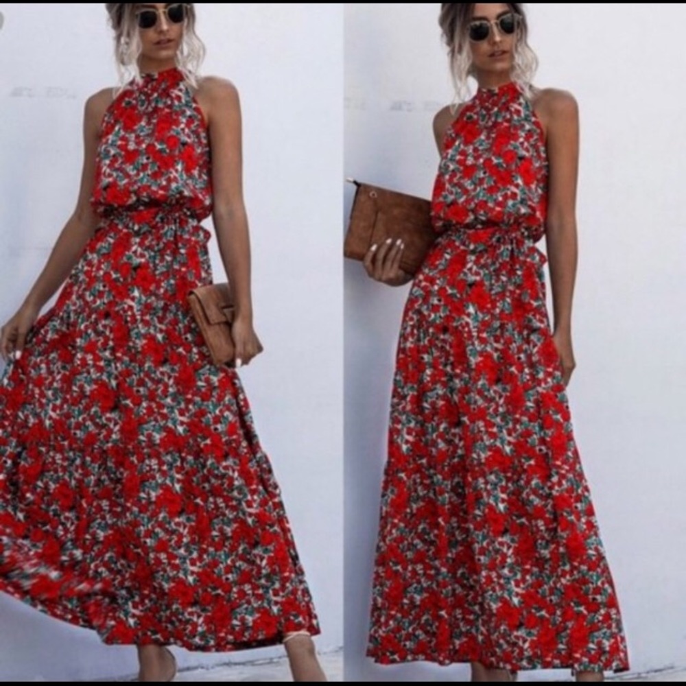 Red floral dress
